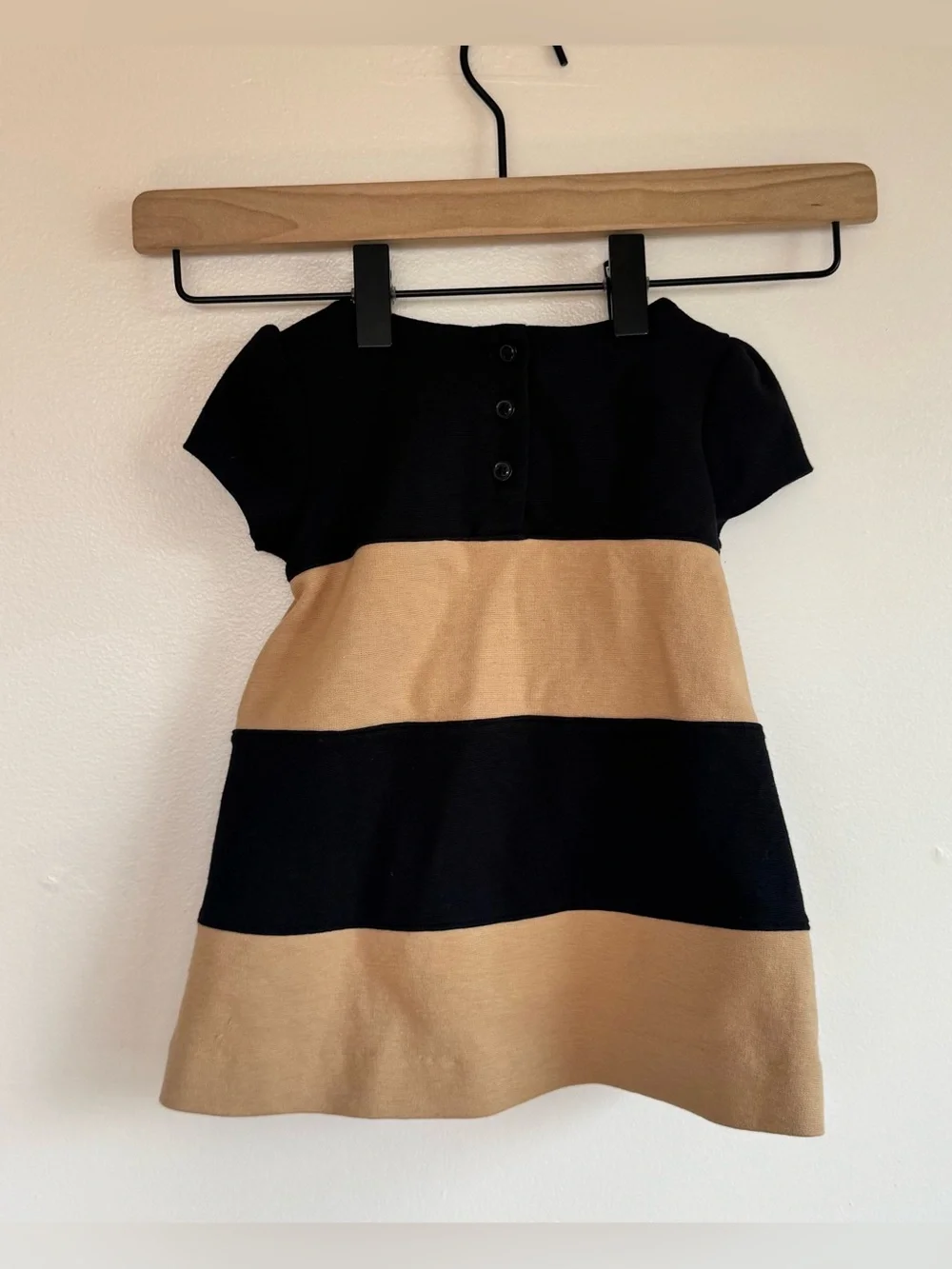 Janie and Jack Tan & Black Color Block Striped Dress w Bow Set w Bloomers 3-6 Mo